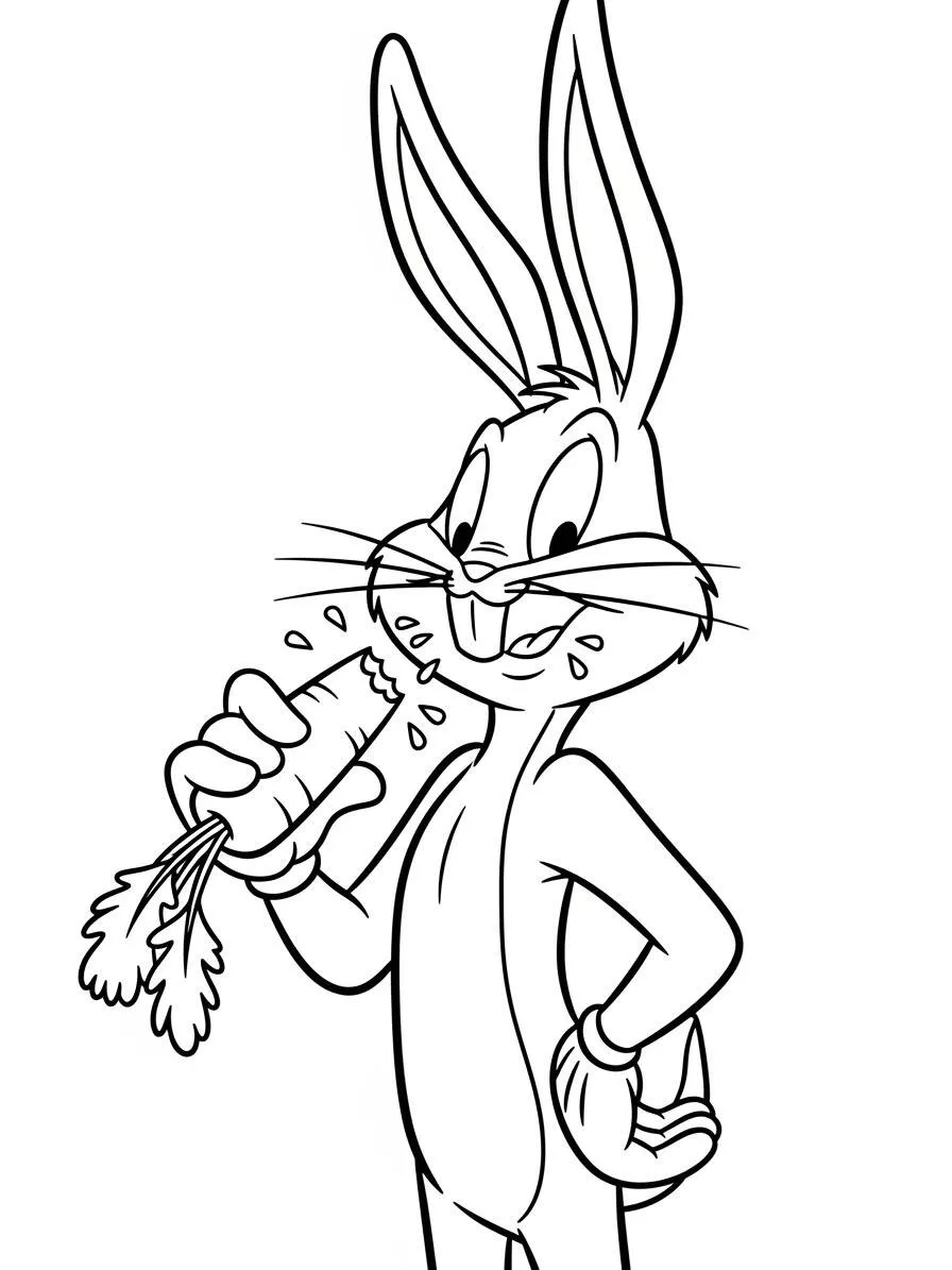 Desenho de Looney Tunes Pernalonga com Cenoura para Colorir