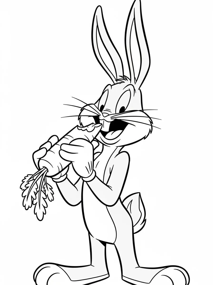 Desenho de Looney Tunes Pernalonga com Cenoura para Colorir