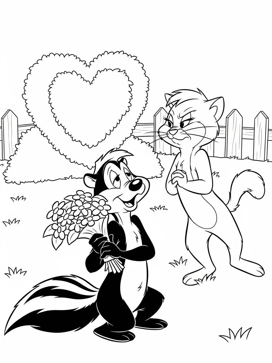 Desenho de Looney Tunes Frajola e Piu Piu para Colorir