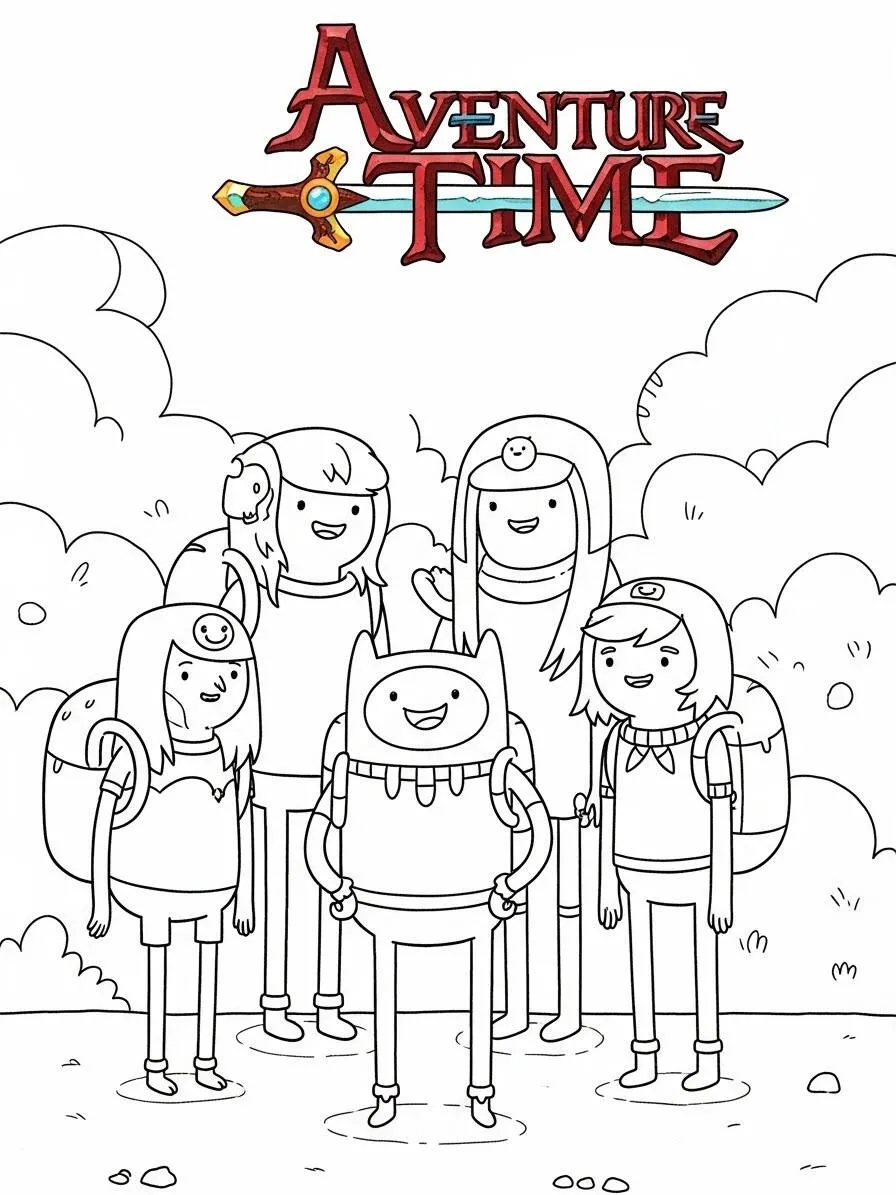 Pagina da colorare di Adventure Time Finn e i suoi amici