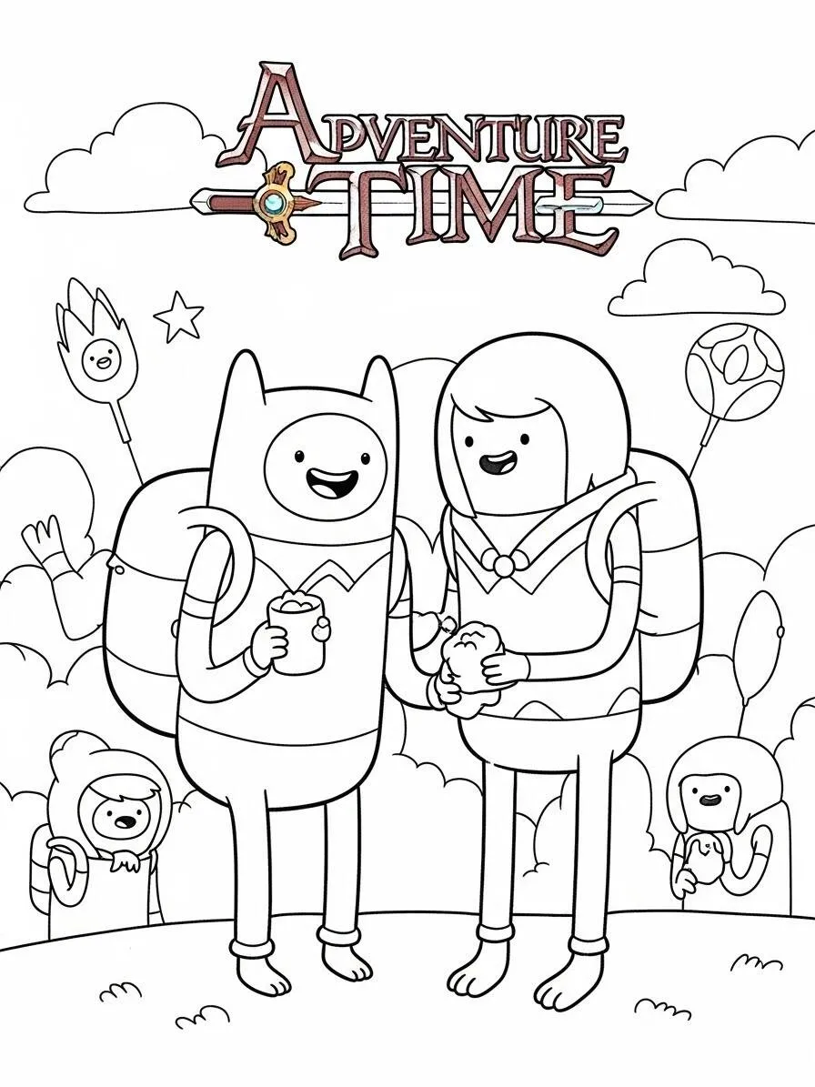 Pagina da colorare di Adventure Time Finn e Jake