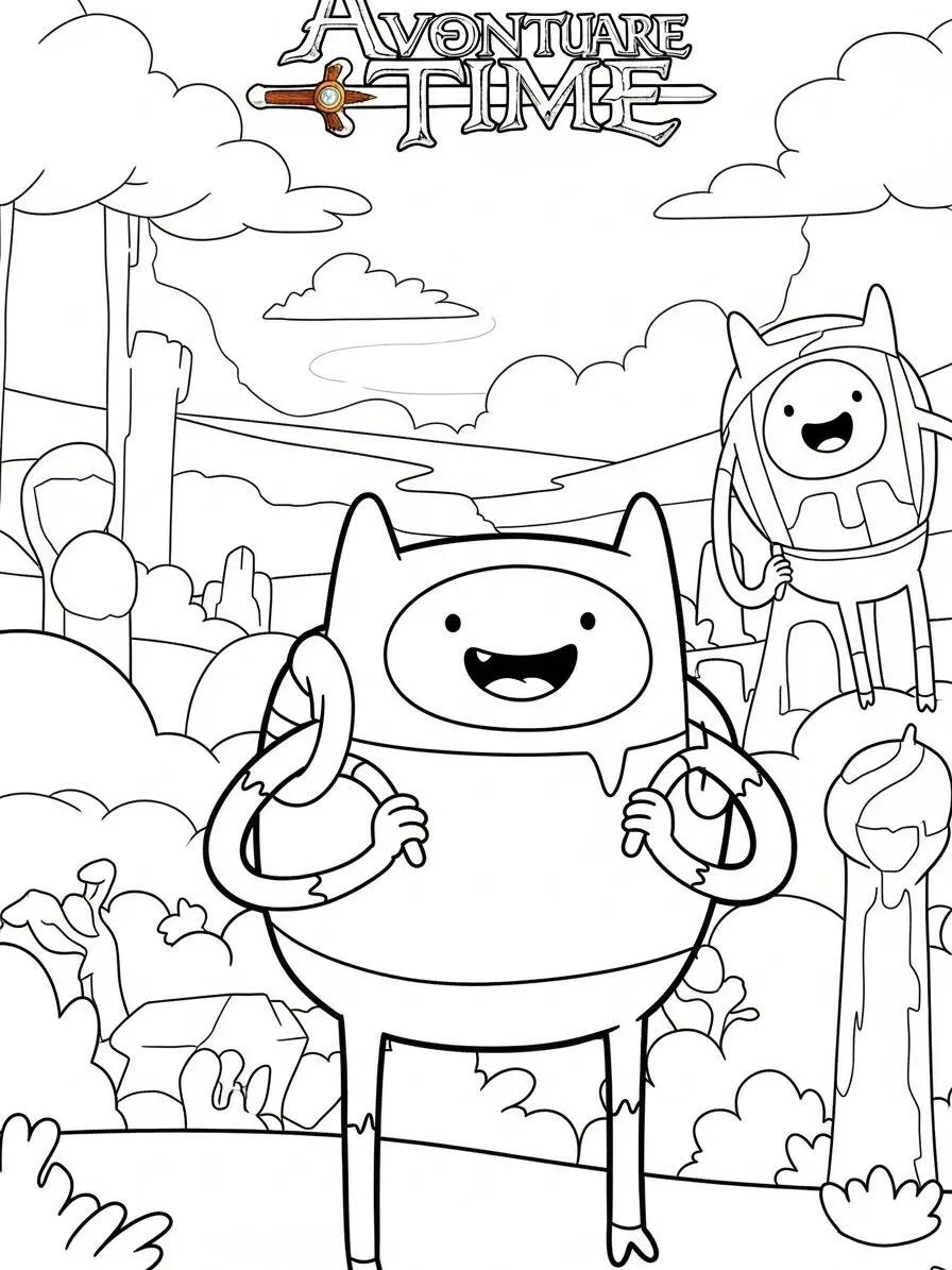 Pagina da colorare di Adventure Time Finn e Jake