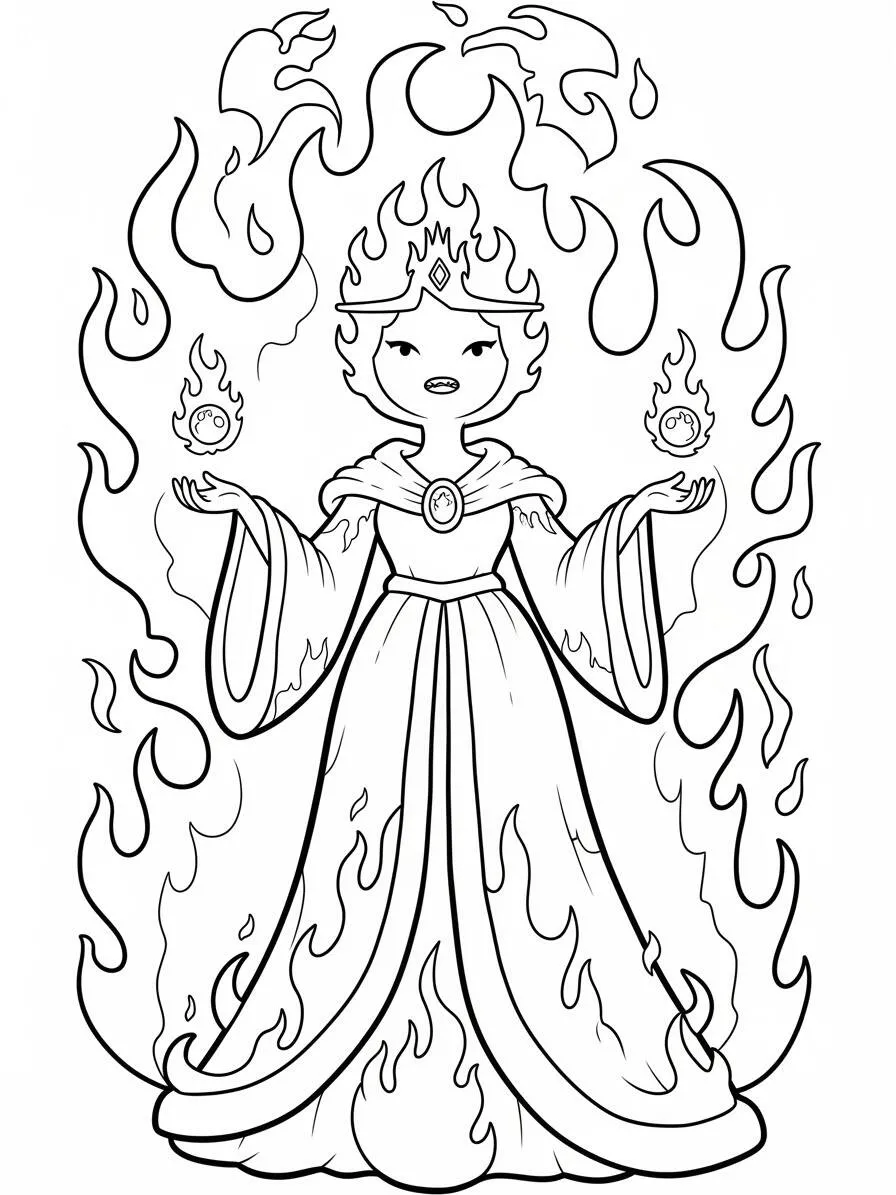 Pagina da colorare di Adventure Time Regina delle fiamme