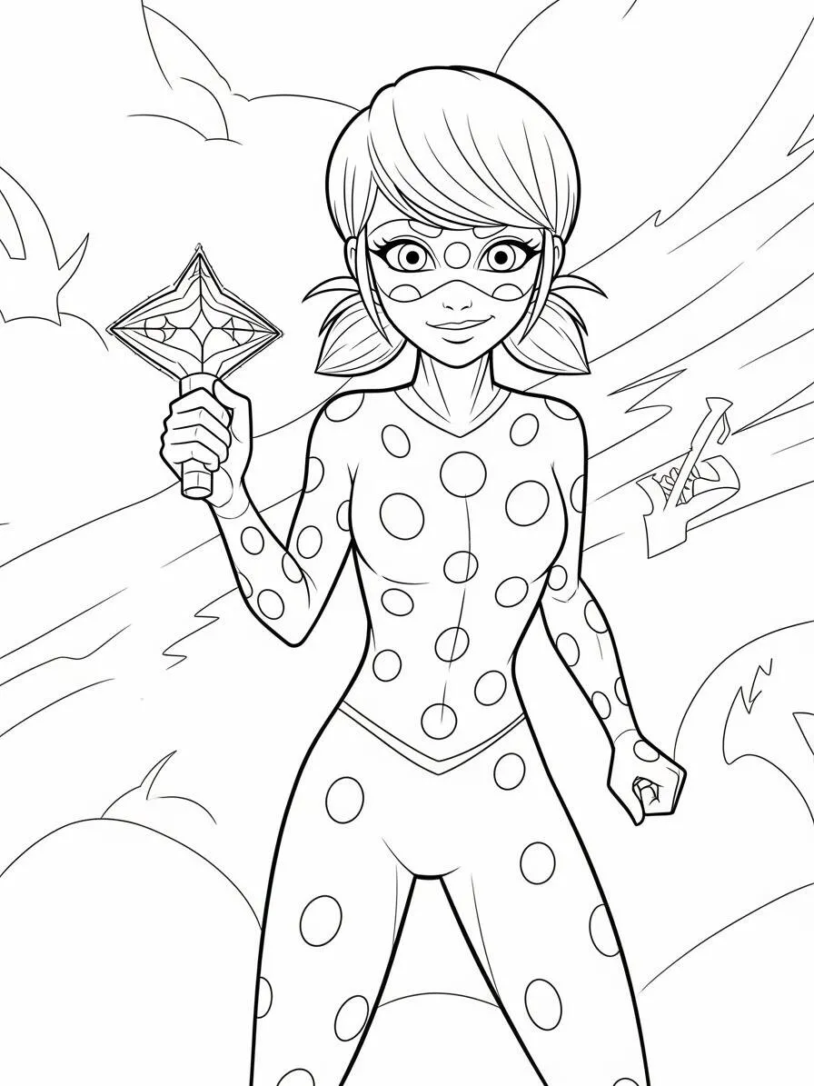 Desenho de Miraculous Ladybug com Poderes Mágicos para Colorir
