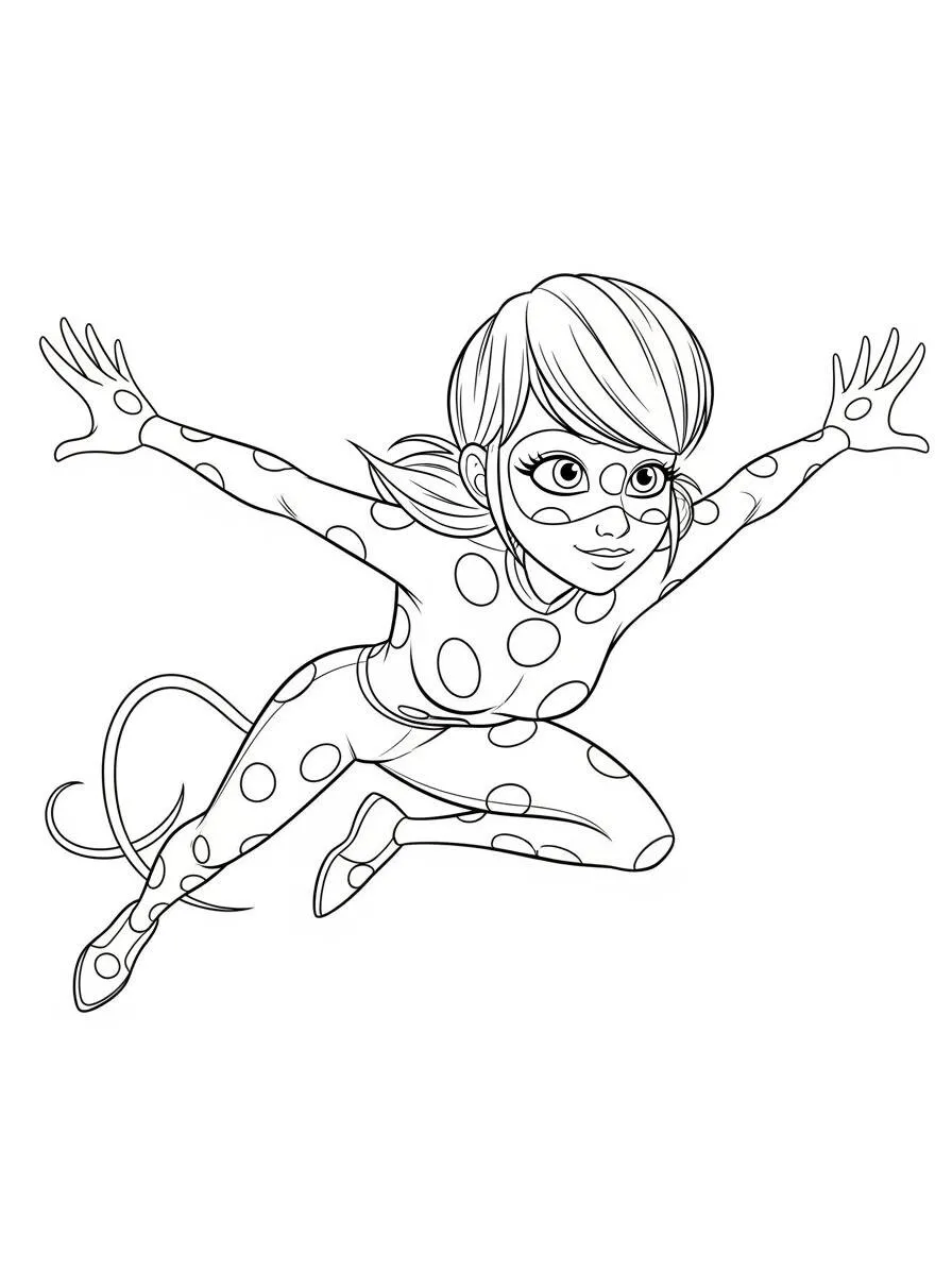 Desenho de Miraculous Ladybug Marinette em Ação para Colorir