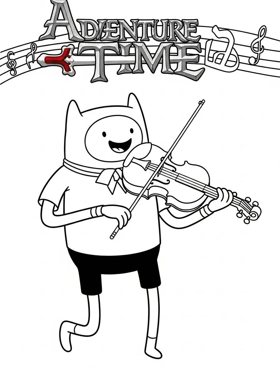 Adventure Time Finn che suona il violino da colorare