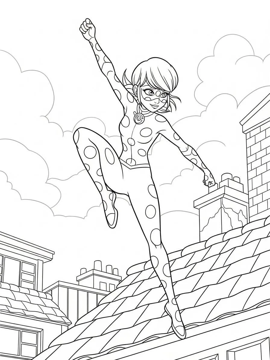 Desenho de Miraculous Ladybug em Ação para Colorir