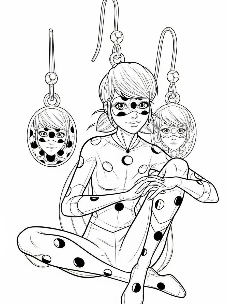 Desenho de Miraculous Ladybug com Brincos para Colorir