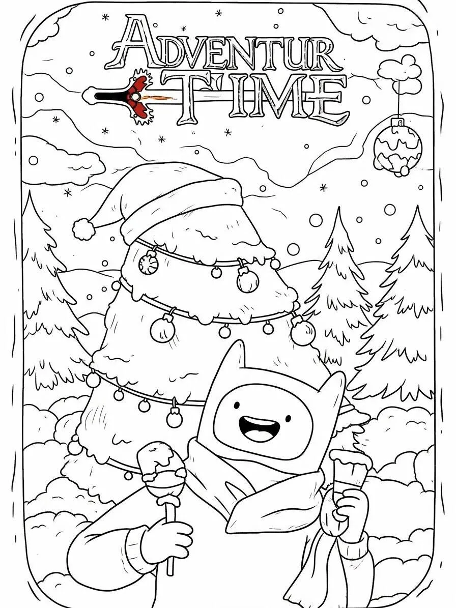 Ausmalbilder „Adventure Time Finn mit Eis“.