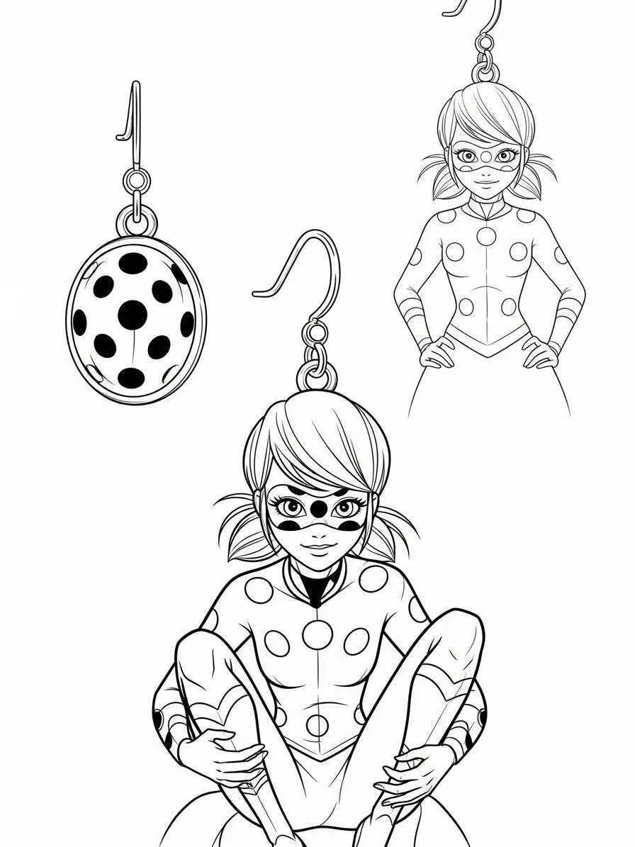 Desenho de Miraculous Ladybug com Brincos de Joaninha para Colorir