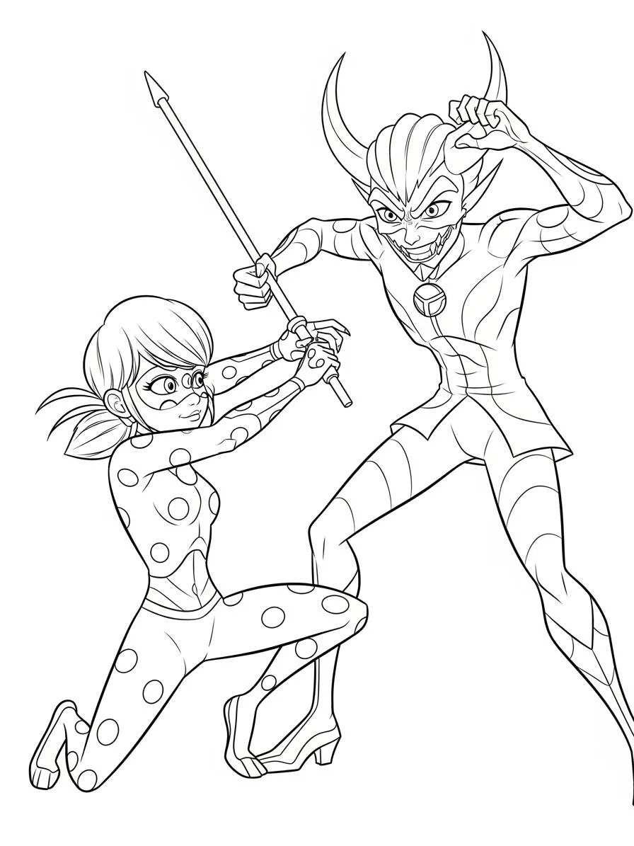 Desenho de Miraculous Ladybug e Hawk Moth para Colorir