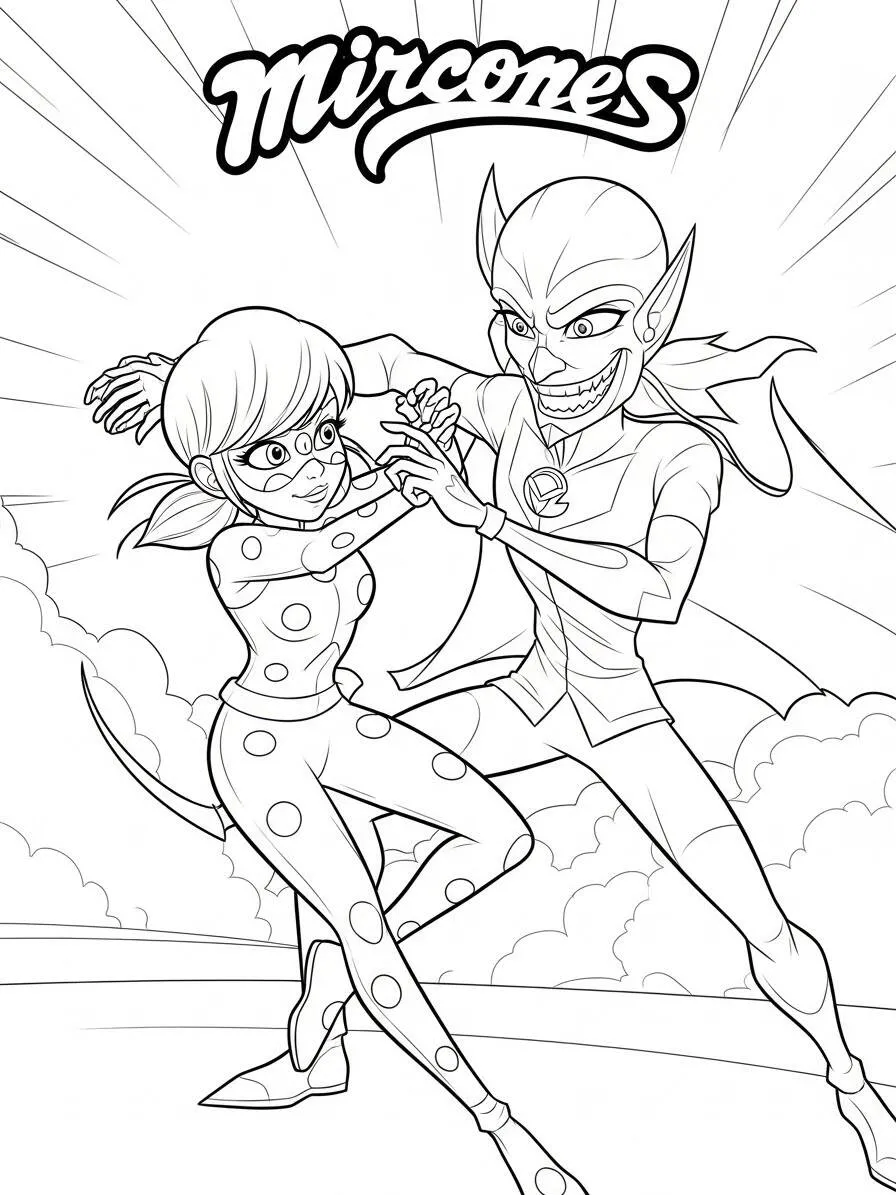 Desenho de Miraculous Ladybug e Hawk Moth para Colorir