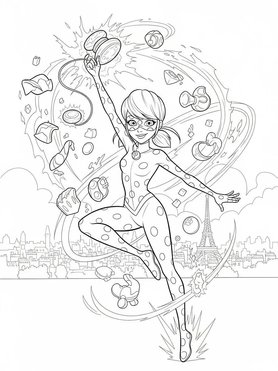 Desenho de Miraculous Ladybug com Poderes Mágicos para Colorir