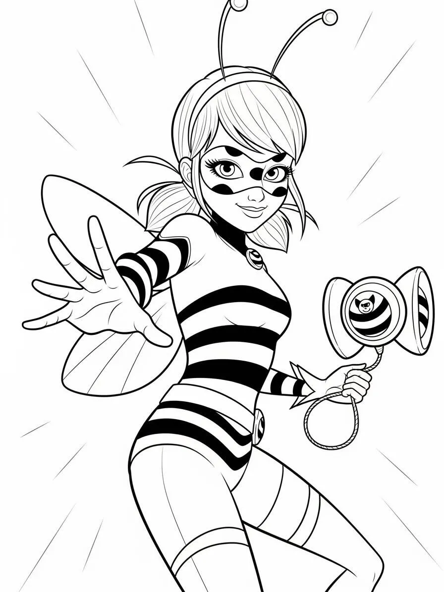 Desenho de Miraculous Ladybug com Rainha Abelha para Colorir
