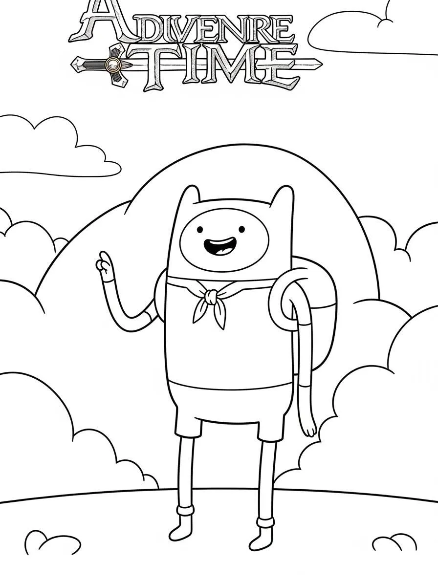 Malvorlage „Adventure Time Finn mit Rucksack“.