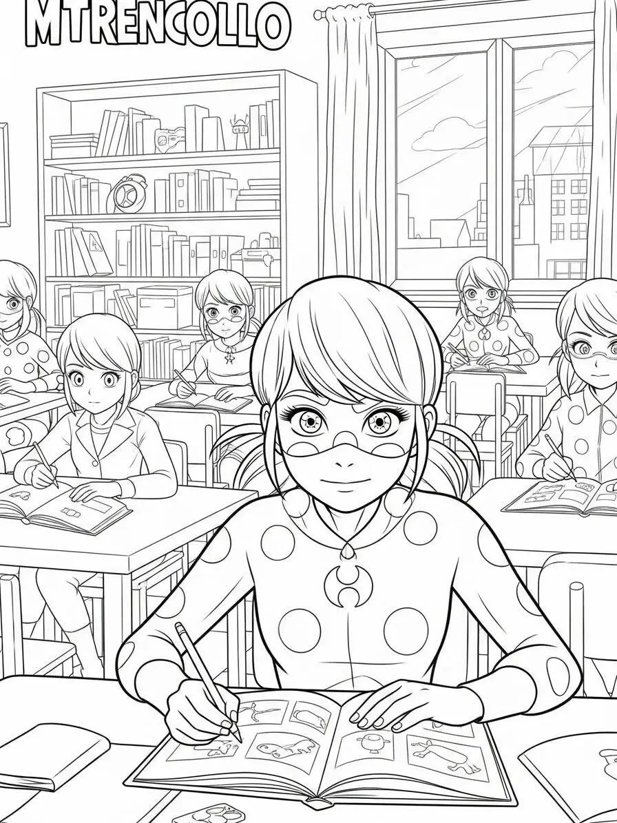 Dibujo para colorear de Mariquita milagrosa en el aula