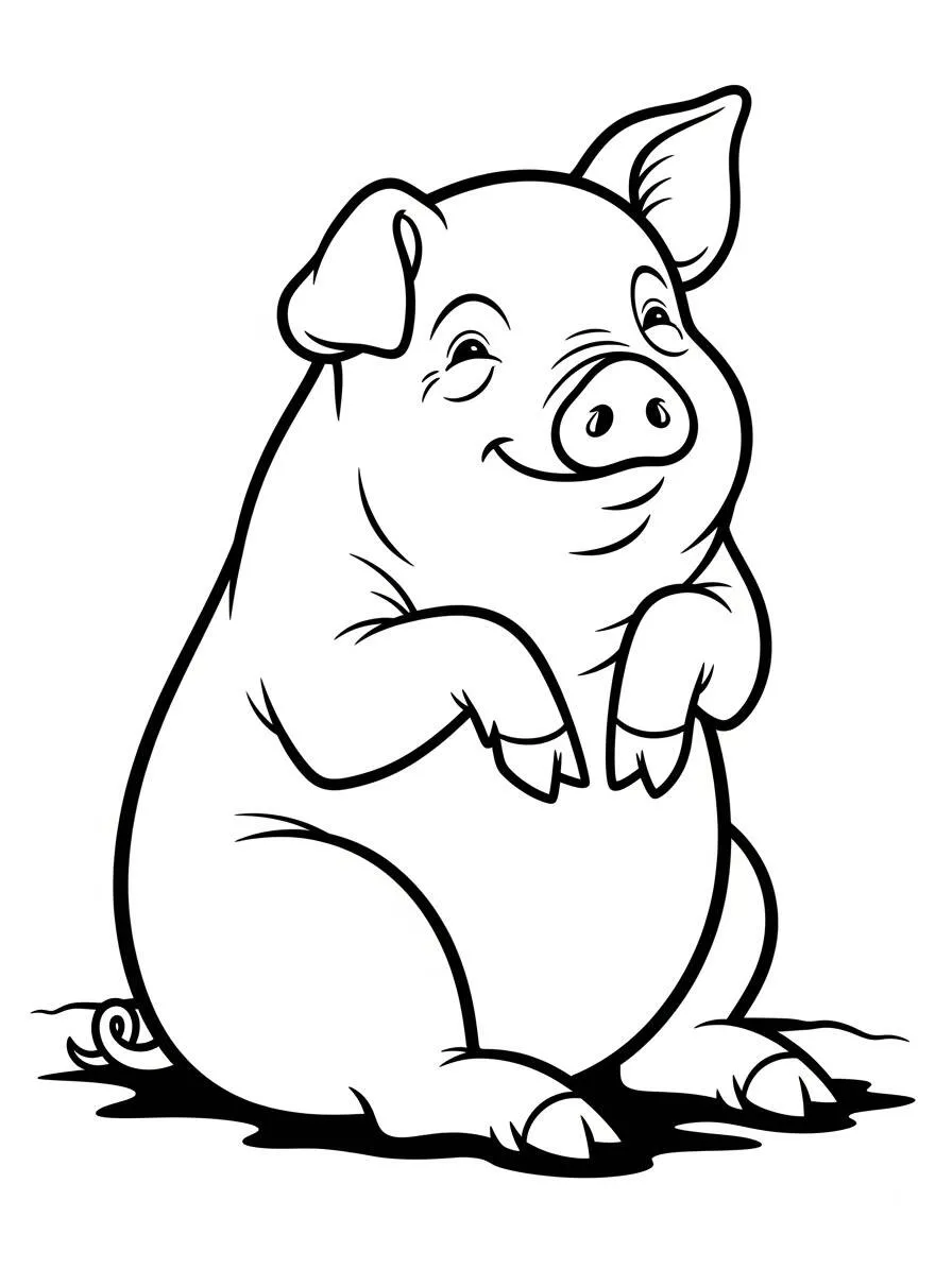 Desenho de Porco Sorridente para Colorir