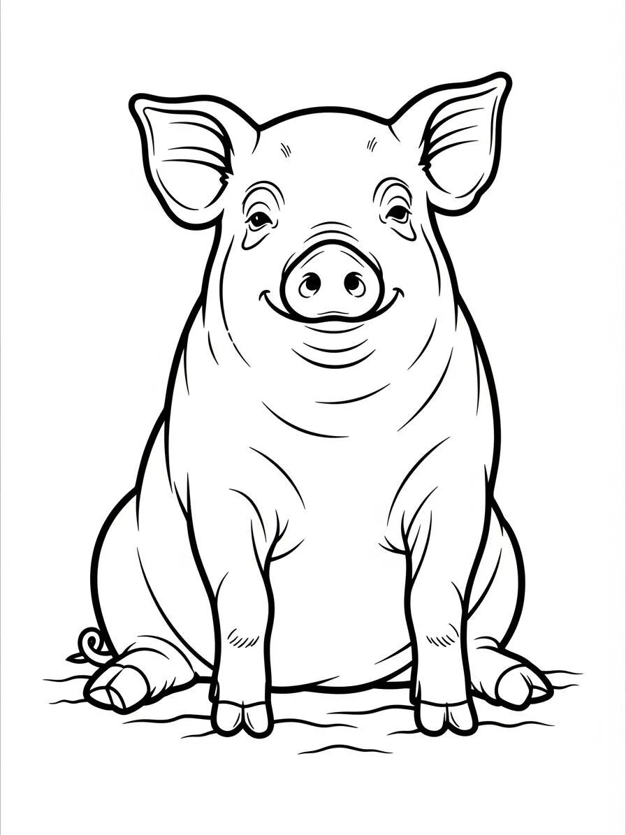 Desenho de Porco Fofo a Sorrir para Colorir