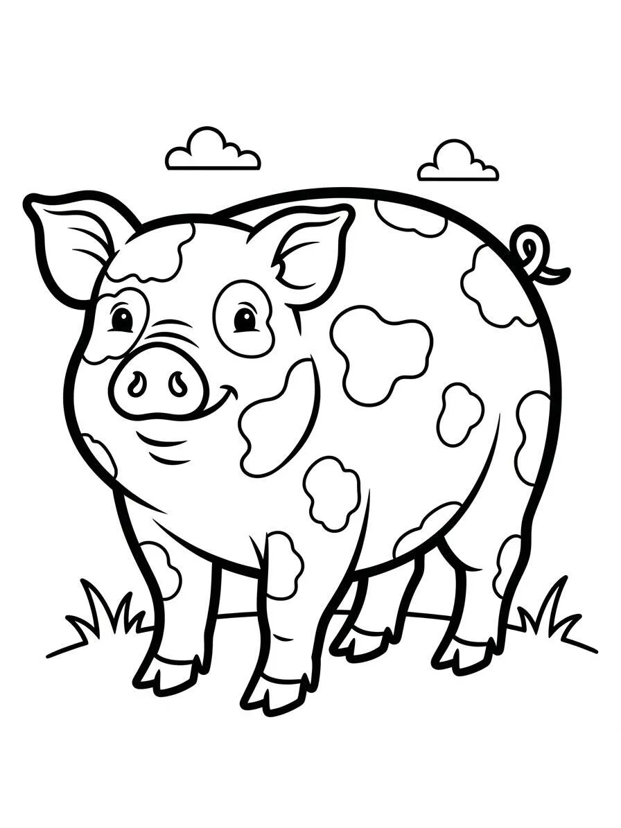 Desenho de Porco Engraçado com Pintas para Colorir