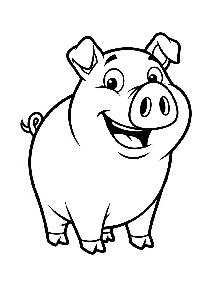 Página para colorear de cerdo sonriente