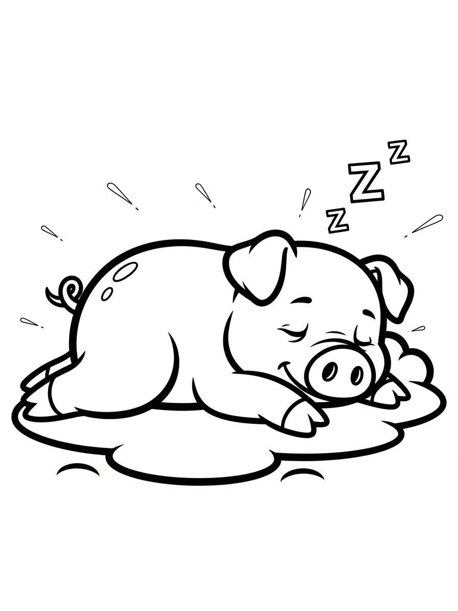 Página para colorear de cerdo durmiendo en la nube
