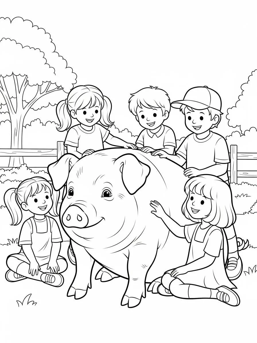 Página para colorear de cerdo amigable para niños