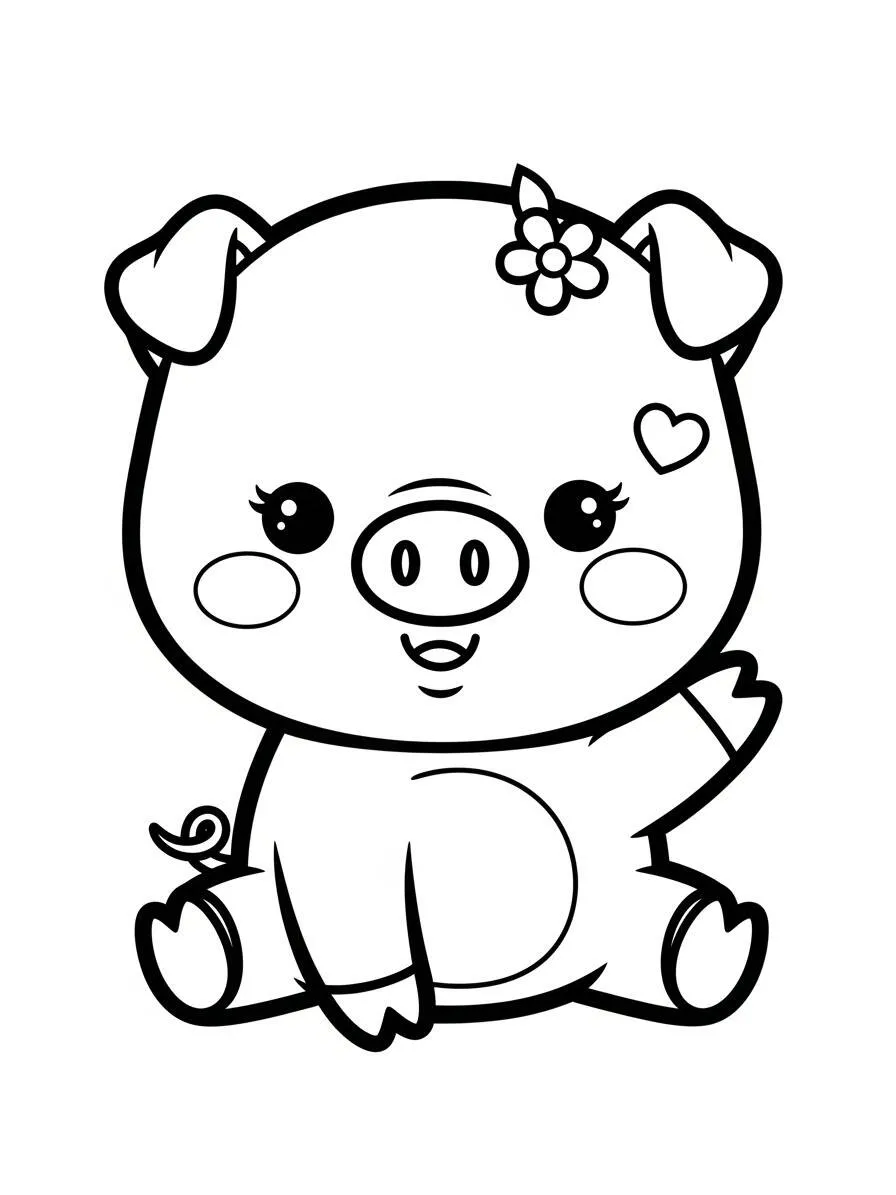 Página para colorear de cerdo kawaii con corazón