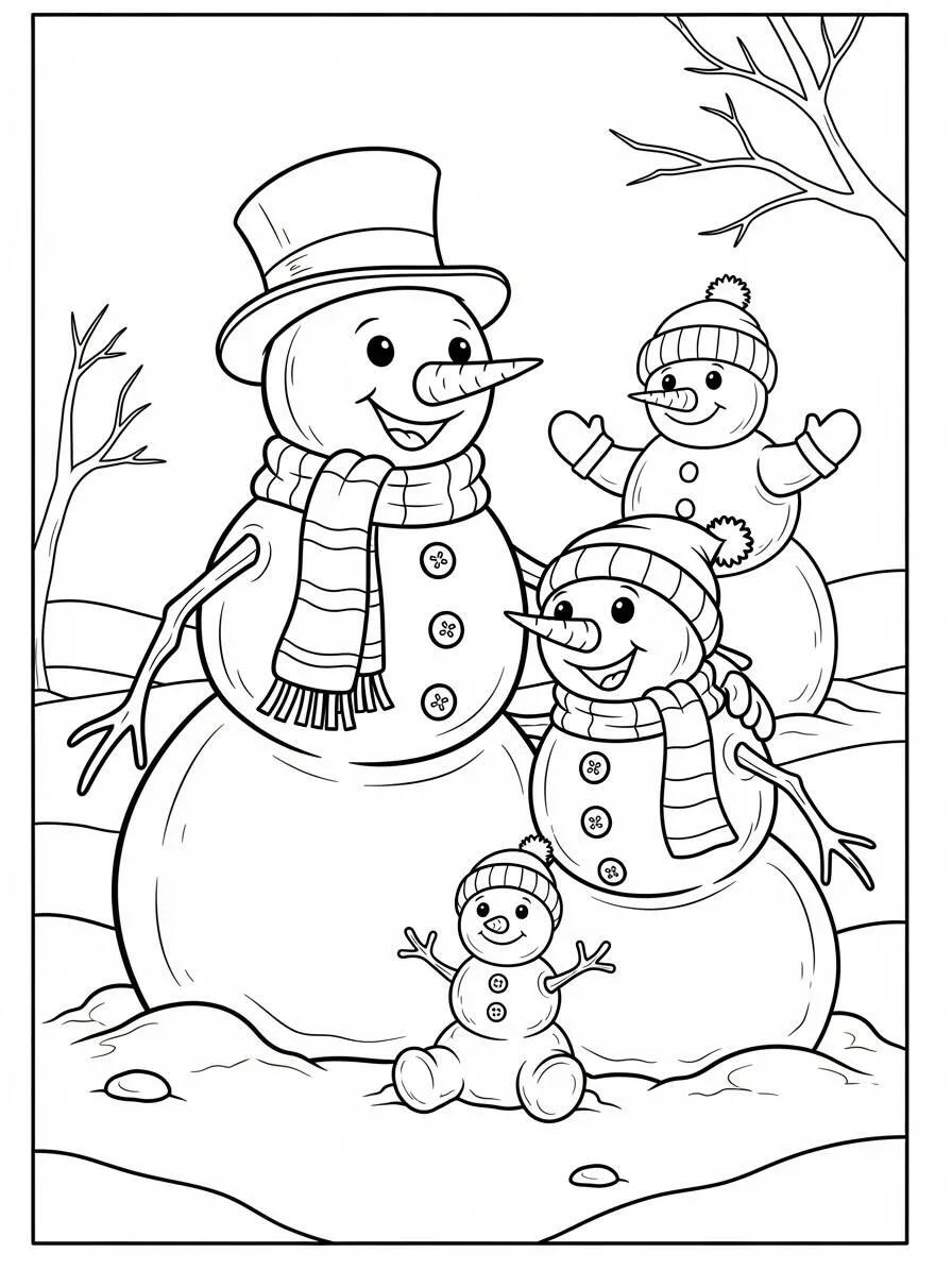 Dibujo para colorear de muñeco de nieve familiar