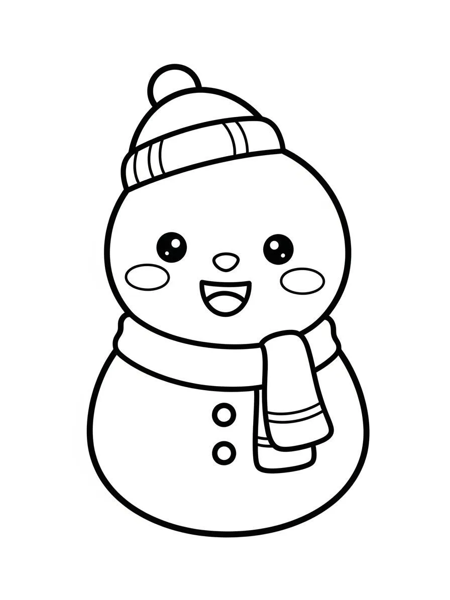 Página para colorear de muñeco de nieve sonriente con bufanda