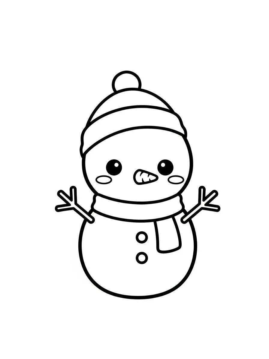 Dibujo de muñeco de nieve feliz con sombrero y bufanda para colorear