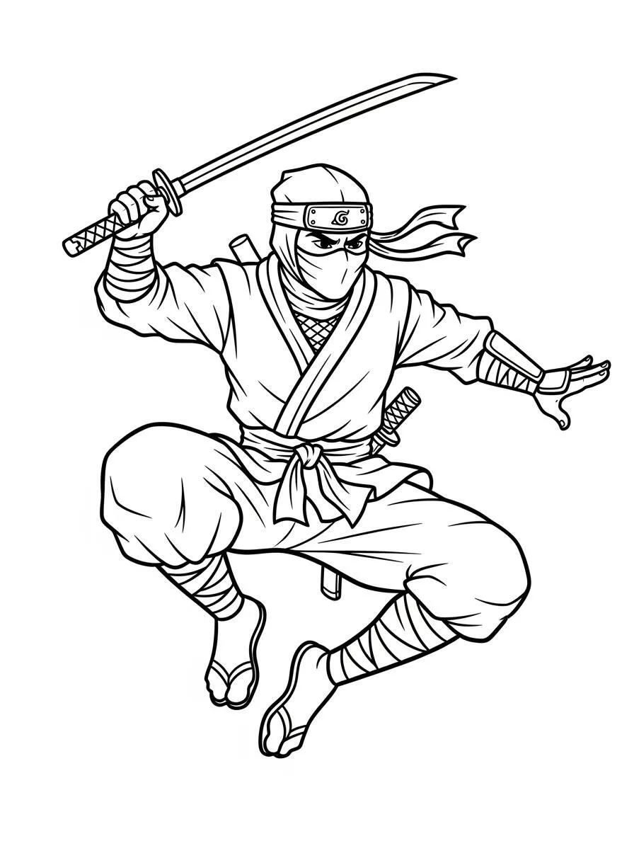 Kolorowanka Ninja w akcji z mieczem