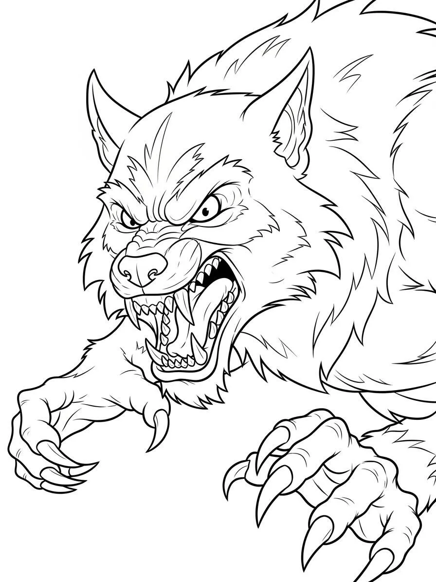 Hombre lobo enojado Página para colorear