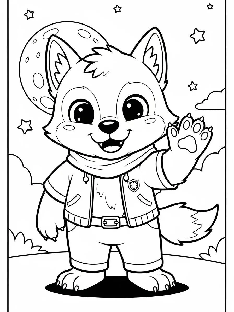 Lindo hombre lobo con sonrisa para colorear