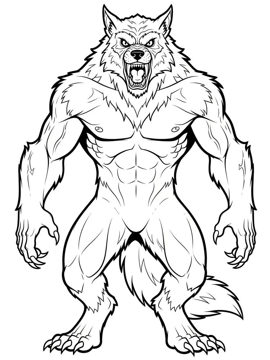 Hombre lobo musculoso Página para colorear