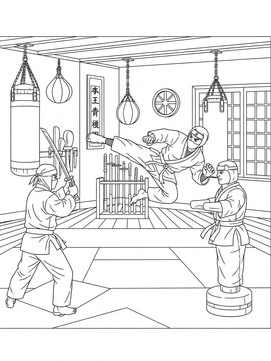 Coloriage Ninja en action avec High Kick