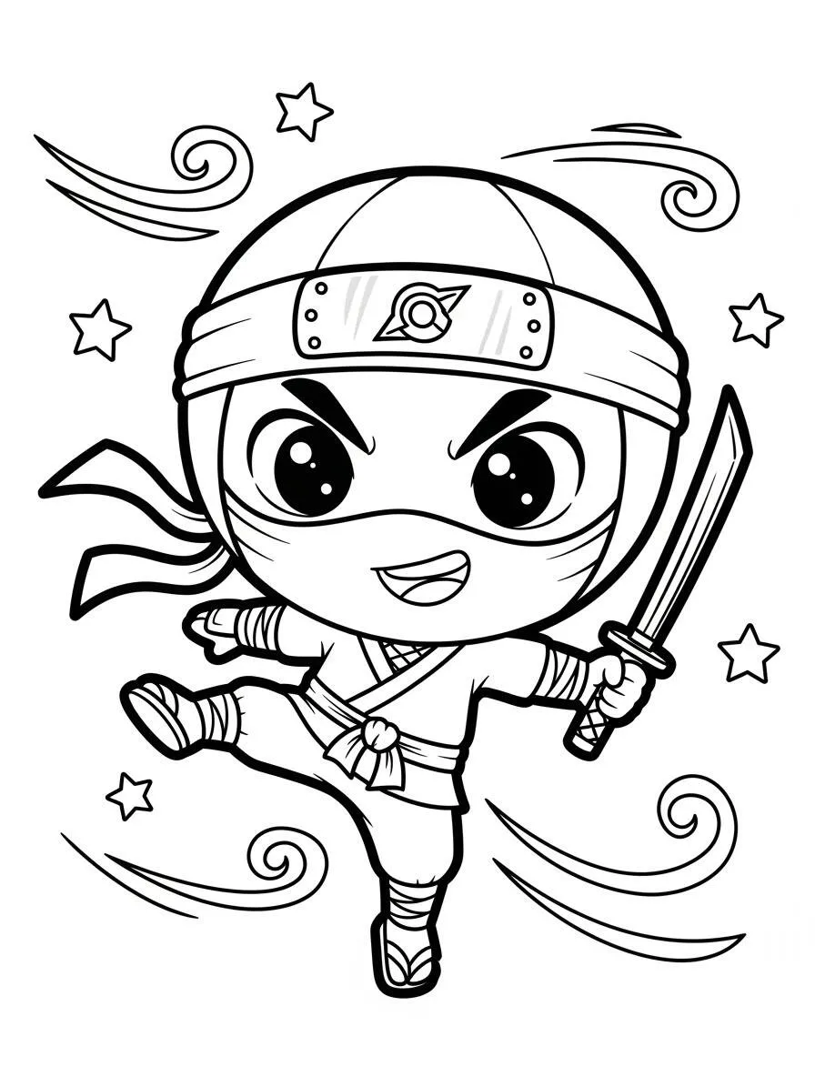 Coloriage Kawaii Ninja avec épée