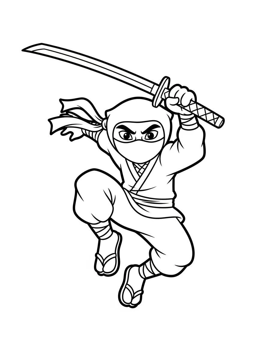 Coloriage Ninja avec épée en action