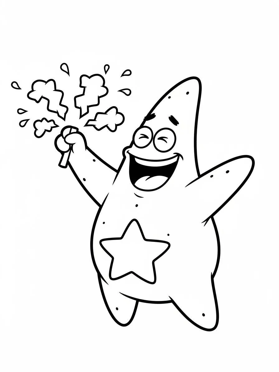 Dibujo para colorear de Patricio Estrella con varita mágica
