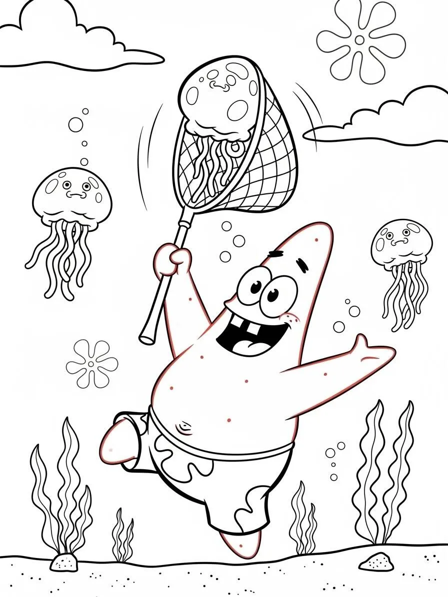 patricio estrella atrapando medusas para colorear