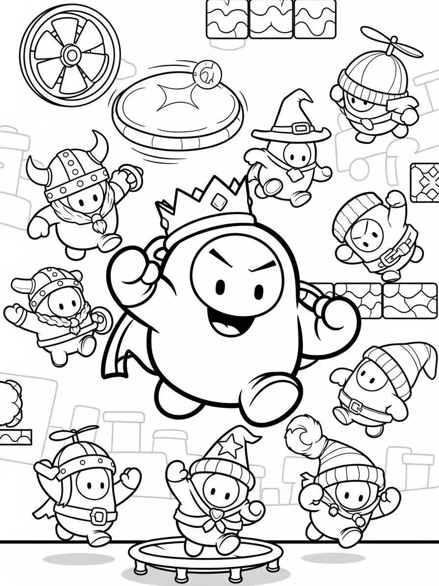 Stumble Guys Coloring Page with Characters in Action