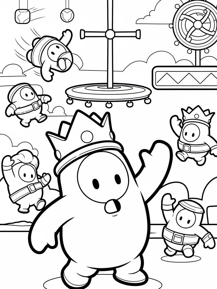 Dibujo para colorear de tropezar chicos con personajes en acción