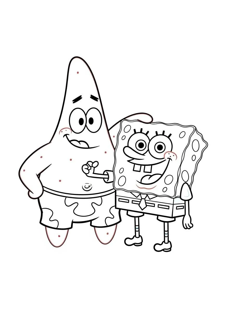 Dibujo para colorear de Patricio Estrela y Bob Esponja