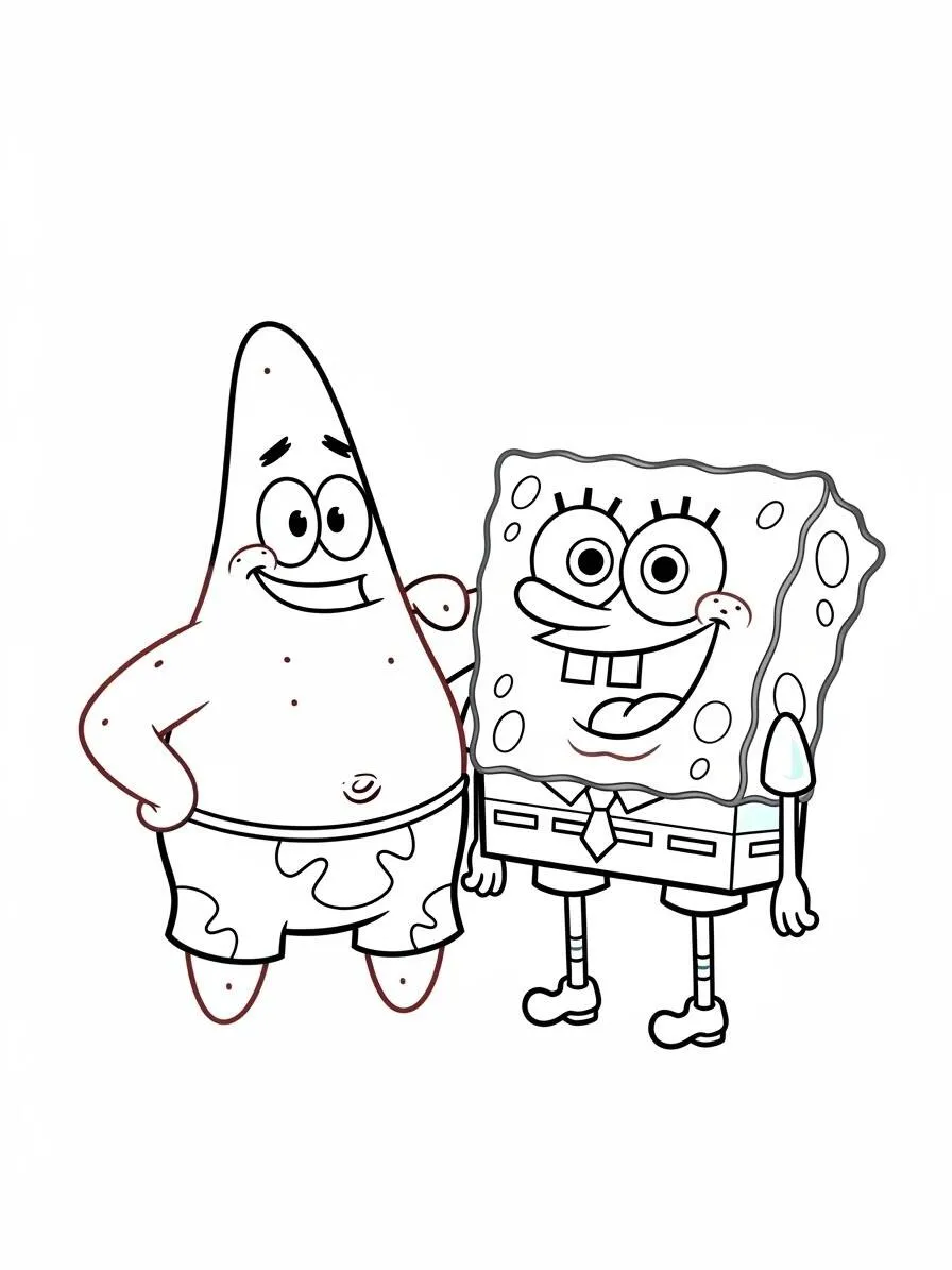 Dibujo para colorear de Patricio Estrela y Bob Esponja