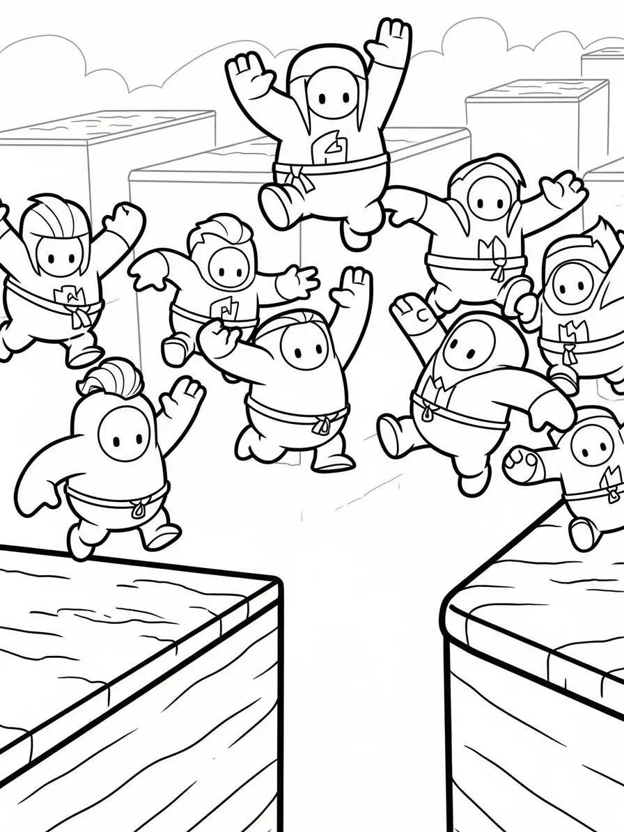 tropezar chicos saltando entre plataformas Dibujo para colorear