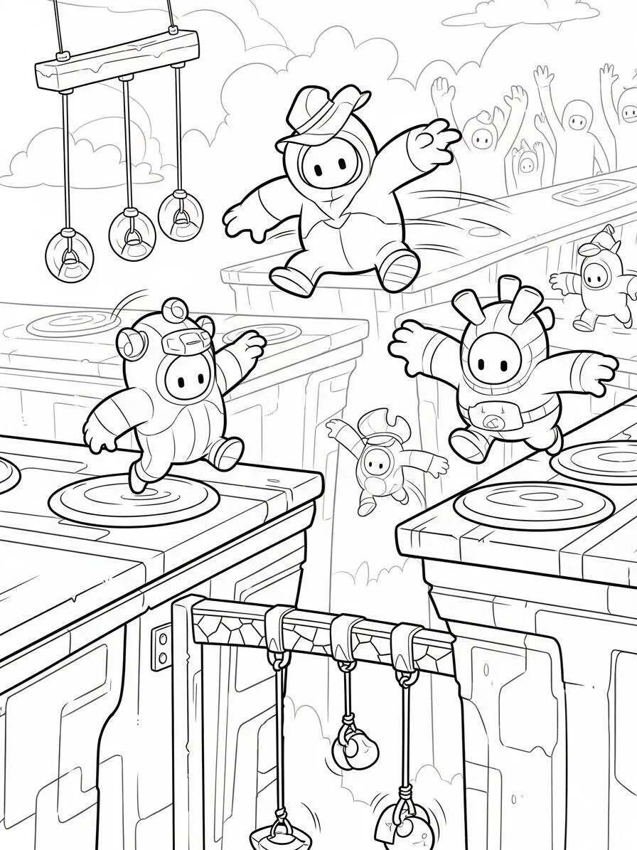 Dibujo para colorear de tropezar chicos en acción