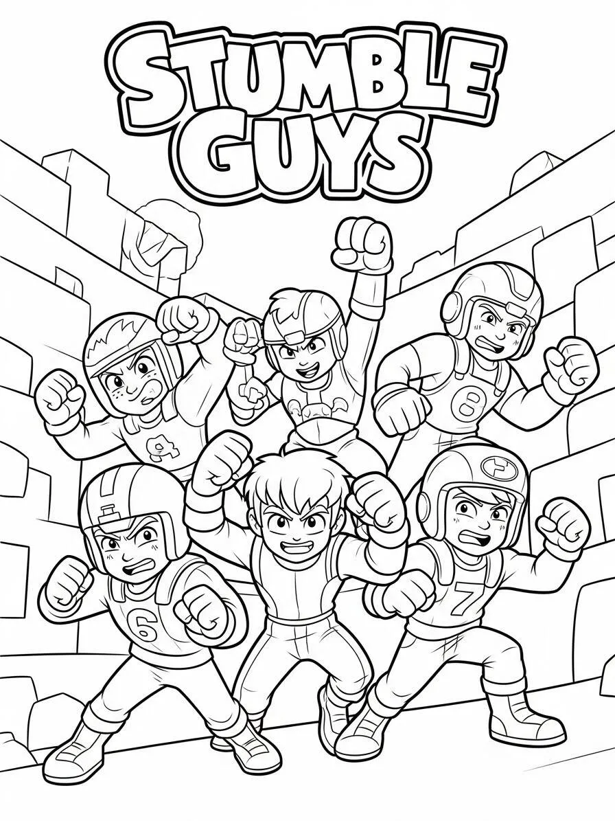 Dibujo para colorear de tropezar chicos con personajes en acción