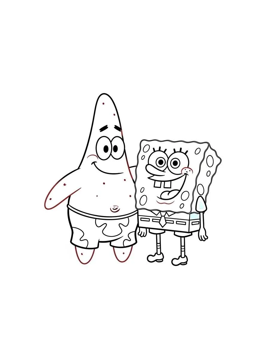 Dibujo para colorear de Patricio Estrela y Bob Esponja