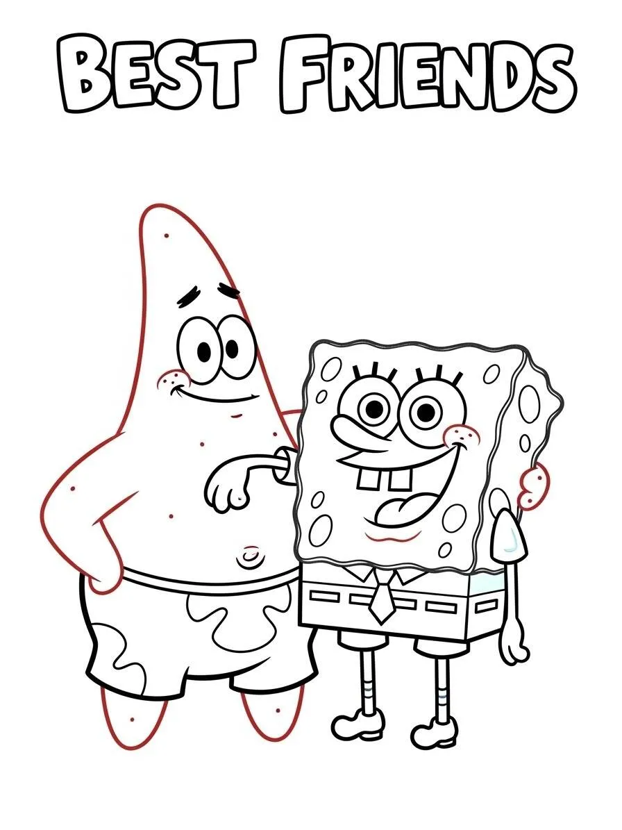 Dibujo para colorear de Patricio Estrela y Bob Esponja como mejores amigos