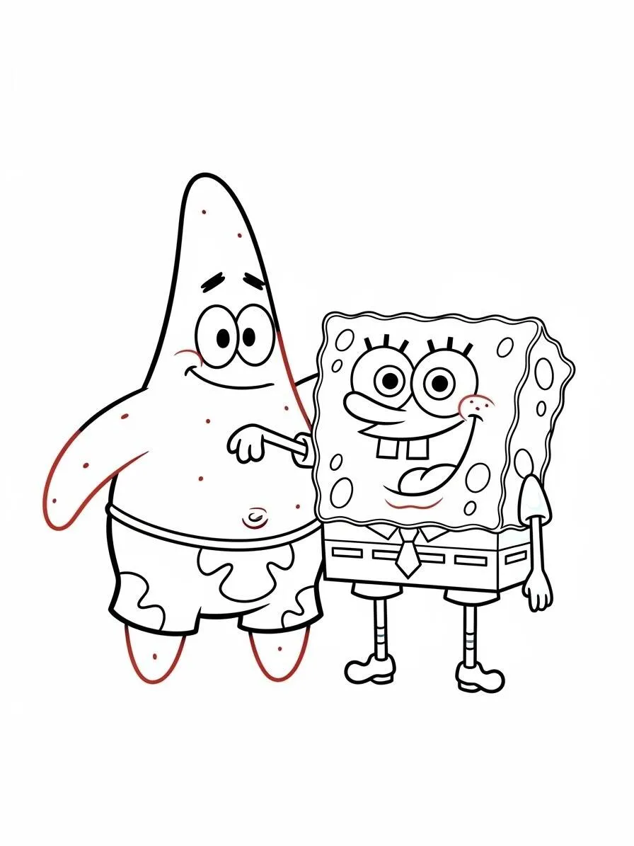 Dibujo para colorear de Patricio Estrela y Bob Esponja