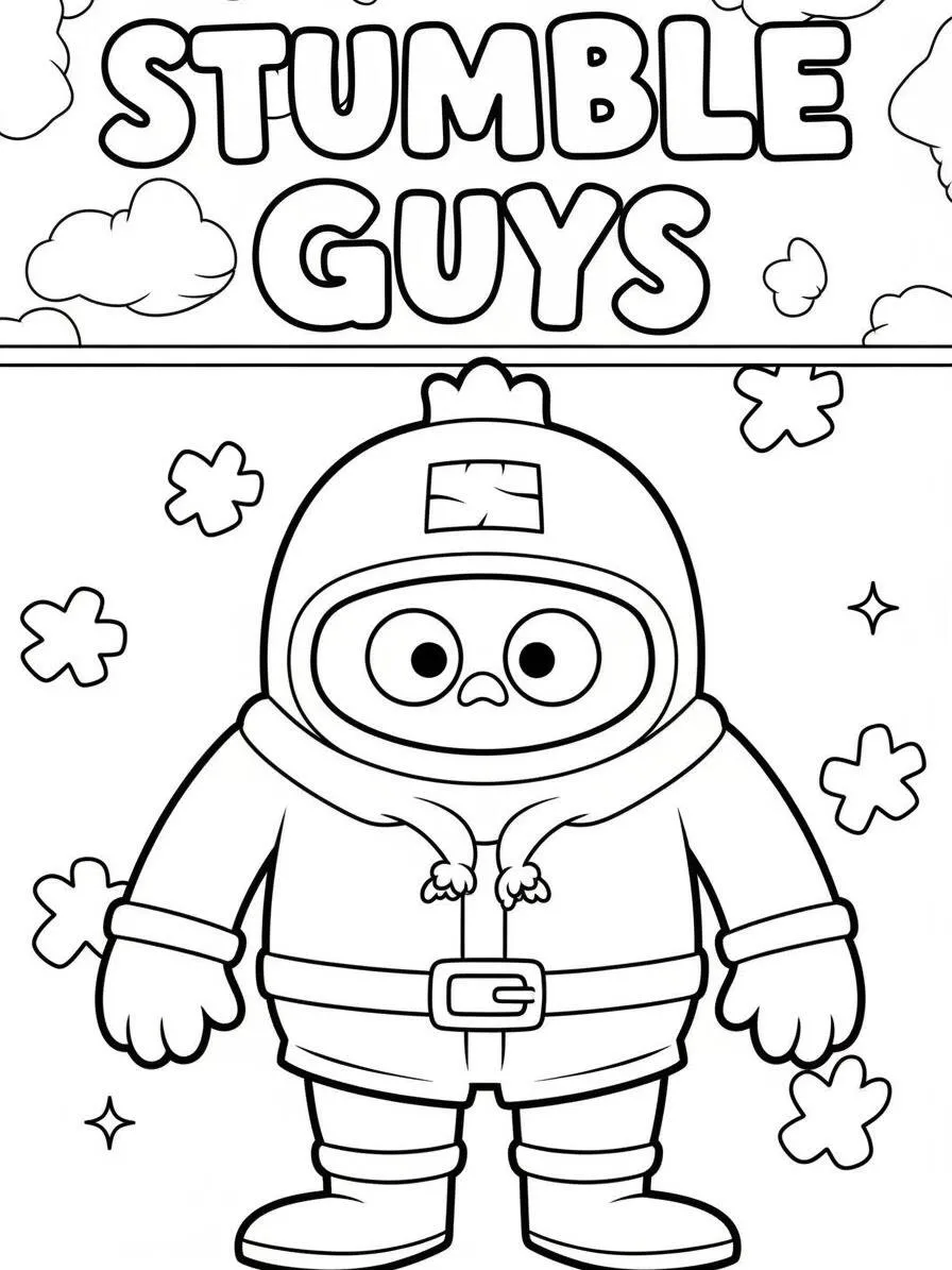 Página para colorear del personaje de tropezar chicos con ropa de invierno